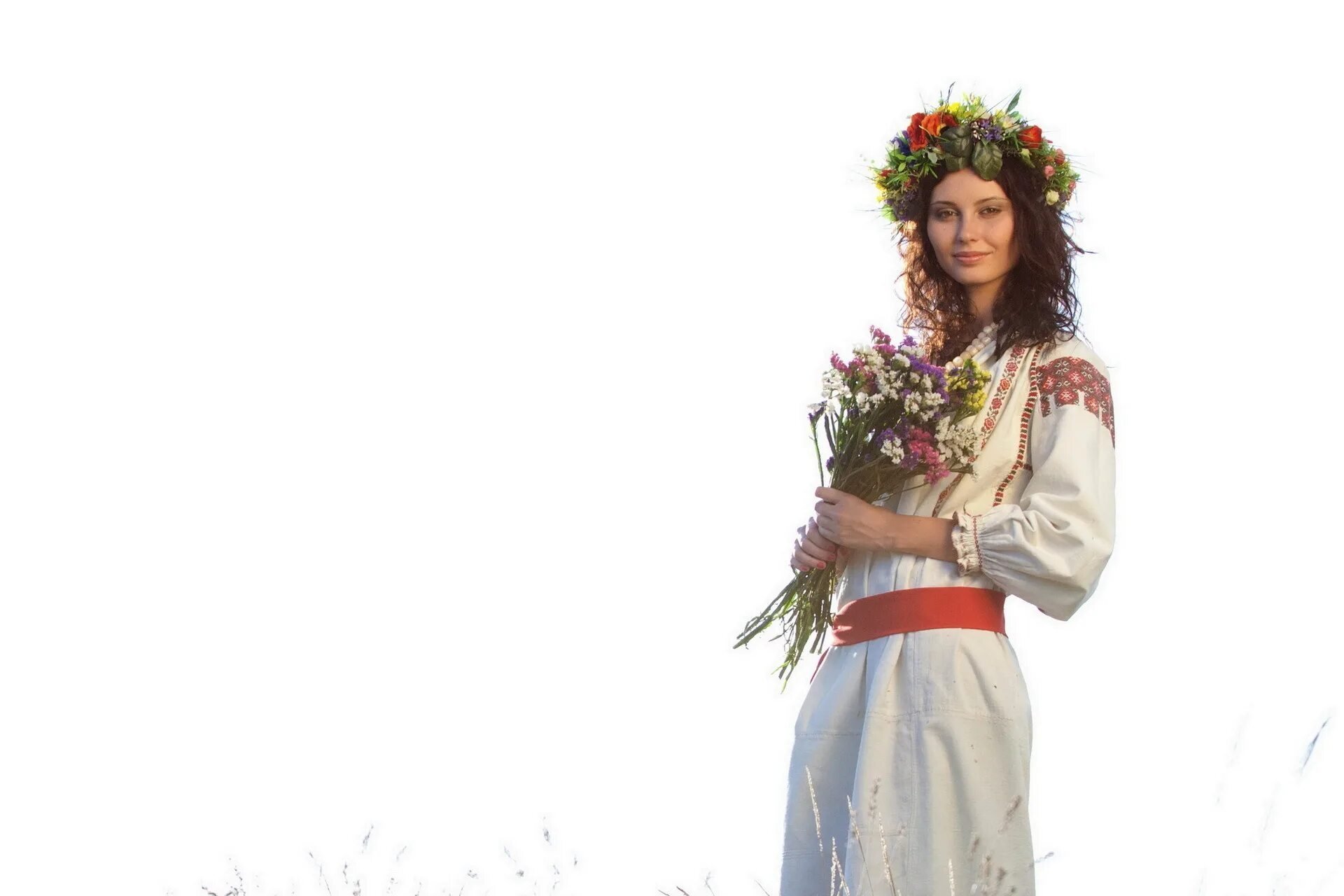 Девушка в русском народном костюме на прозрачном фоне фото