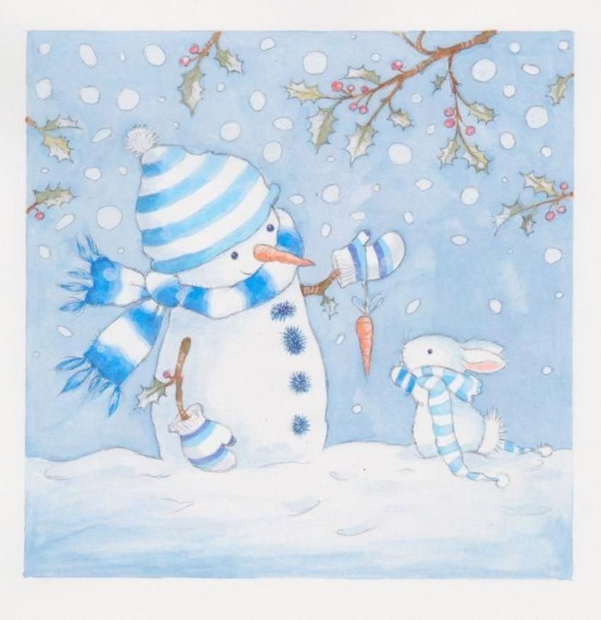 Новогодняя открытка снеговик рисунок фото