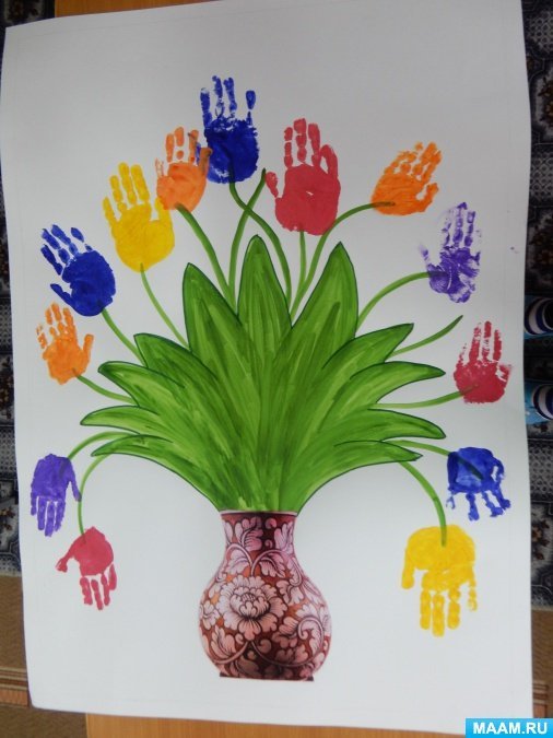 Букет для мамы рисунок в детский сад нетрадиционной фото