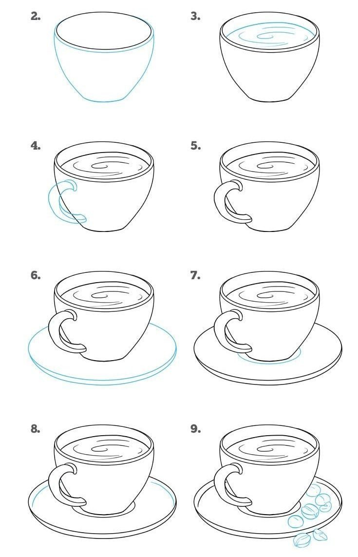 Чашка кофе рисунок поэтапно фото