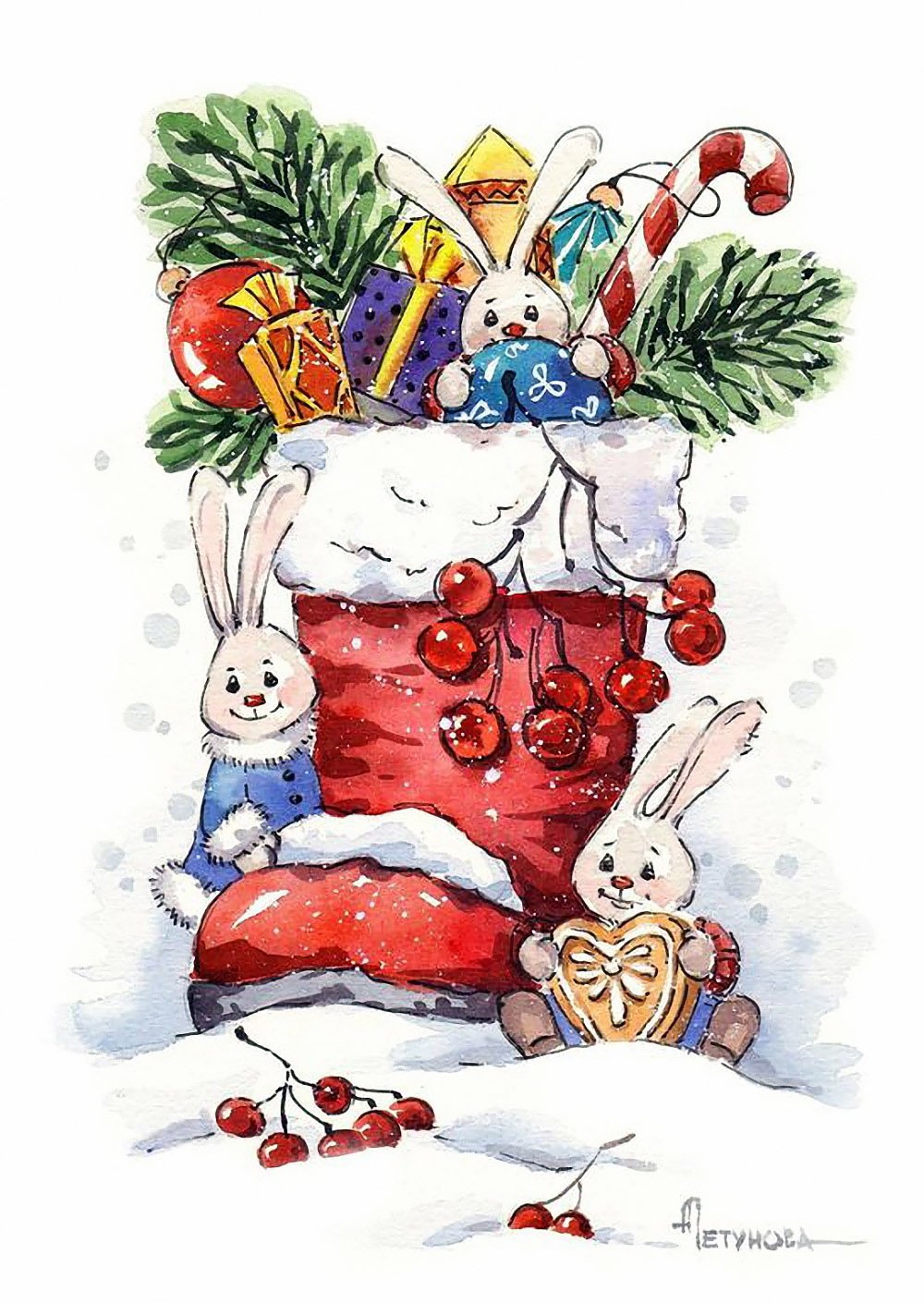 Дед мороз и зайцы открытка фото