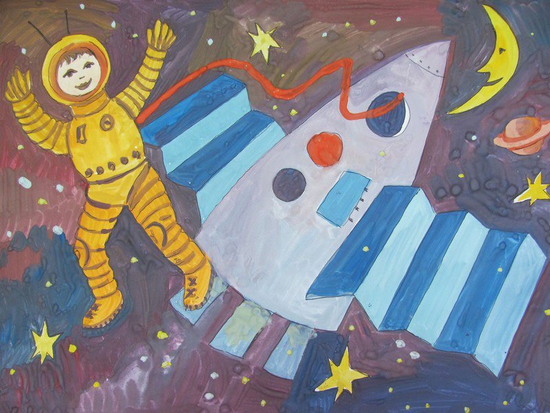 День космонавтики рисунки для детей фото