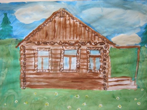 Деревянный дом рисунок детский фото