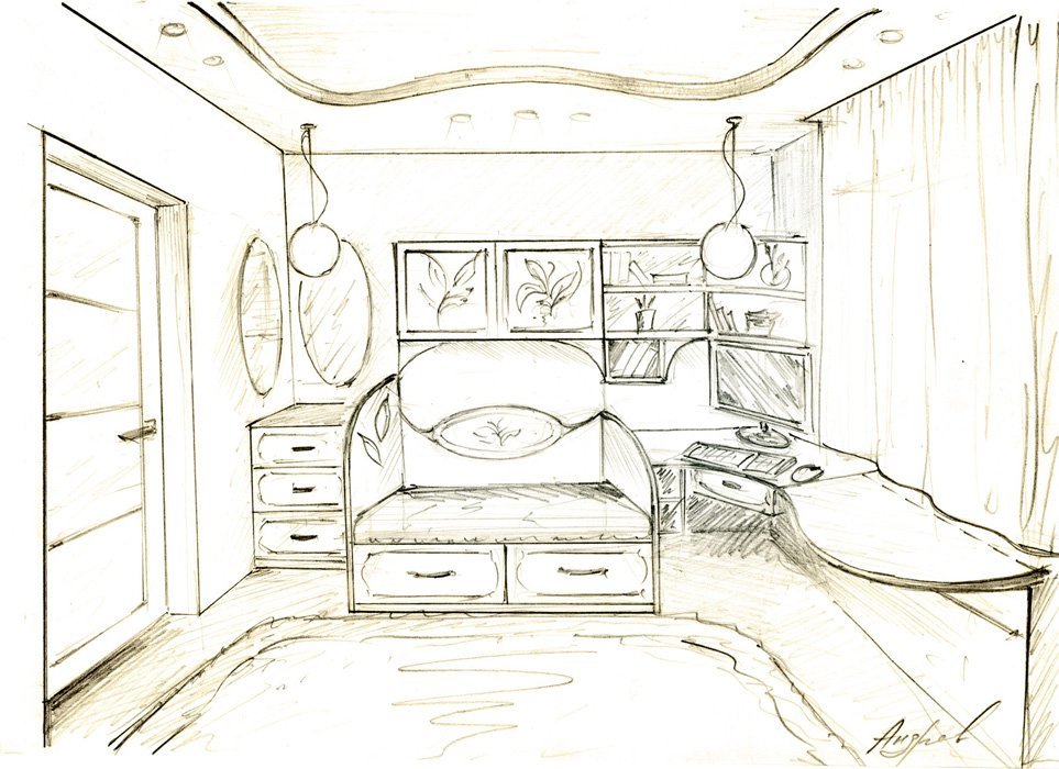 Детская комната рисунок карандашом простой фото