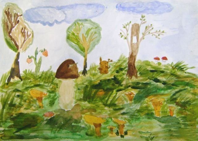 Детские рисунки грибная полянка фото