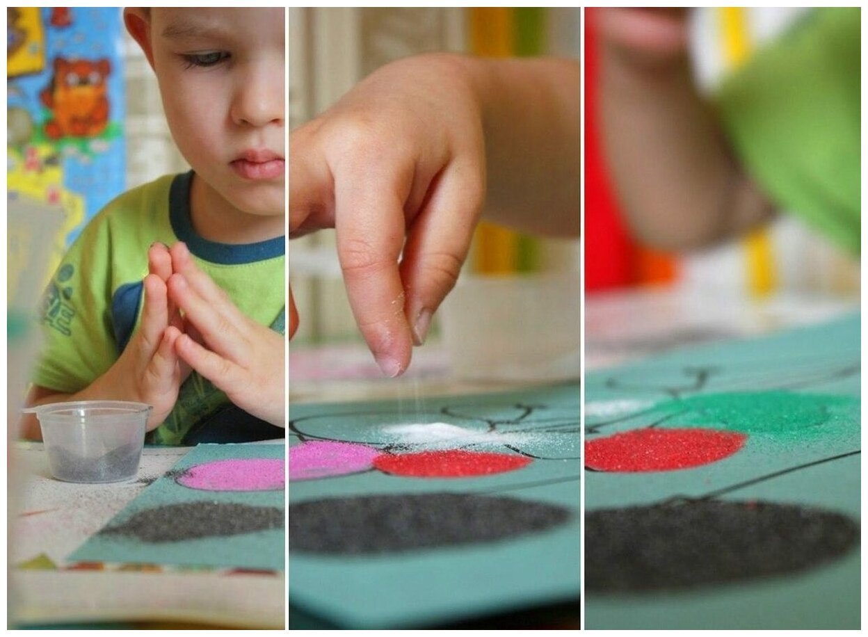Детские рисунки из цветного песка фото