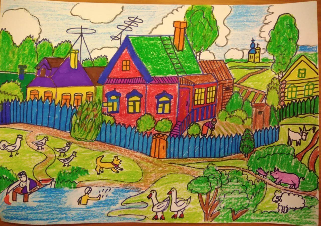 Детские рисунки мое село фото