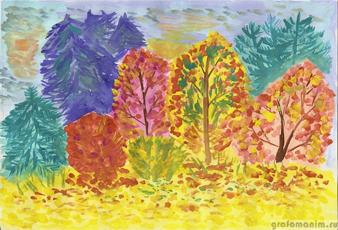 Детские рисунки осень в лесу фото
