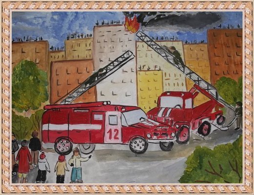 Детские рисунки пожар пожарники фото