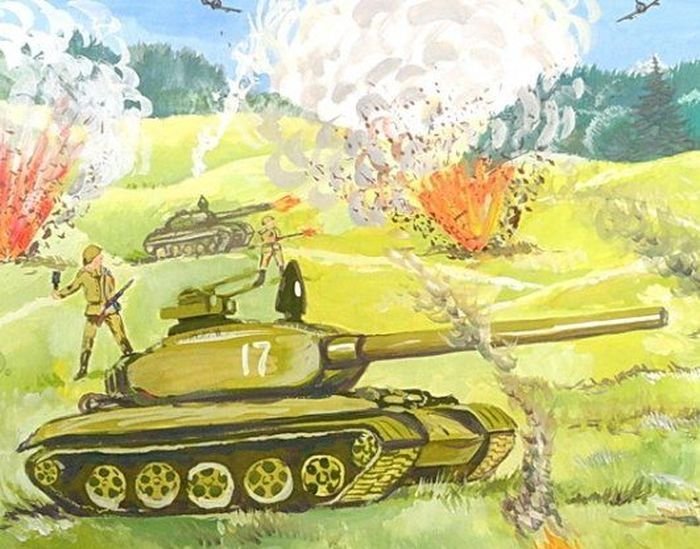 Детские рисунки танковое сражение фото