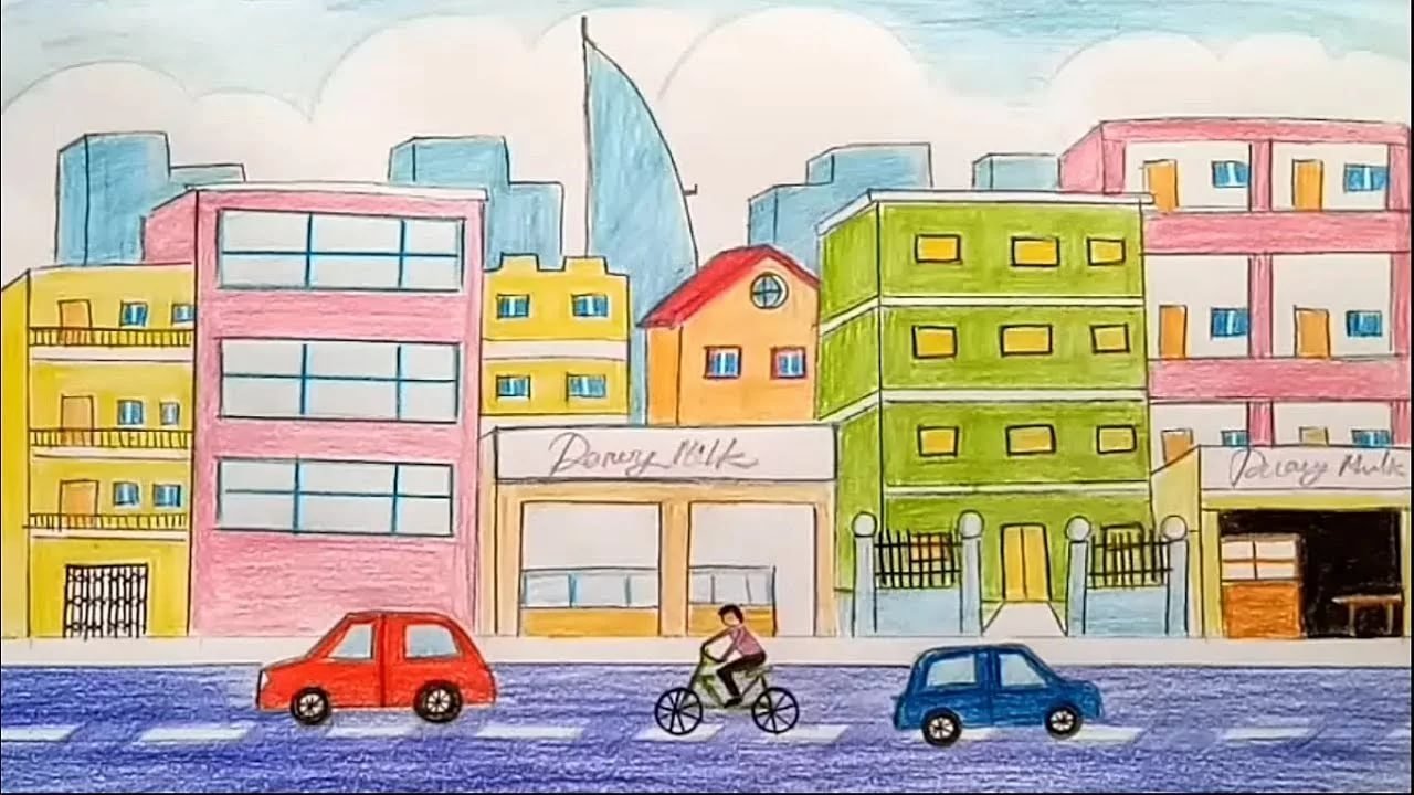 Детские рисунки улицы города фото