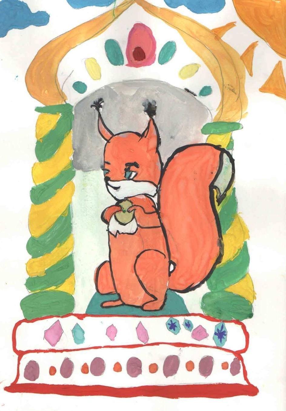 Детский рисунок белка из сказки о царе фото