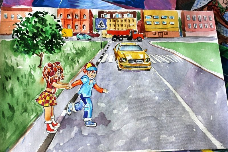 Детский рисунок безопасность на дороге фото