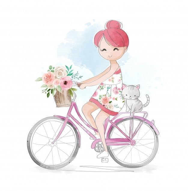 Детский рисунок девочка на велосипеде фото