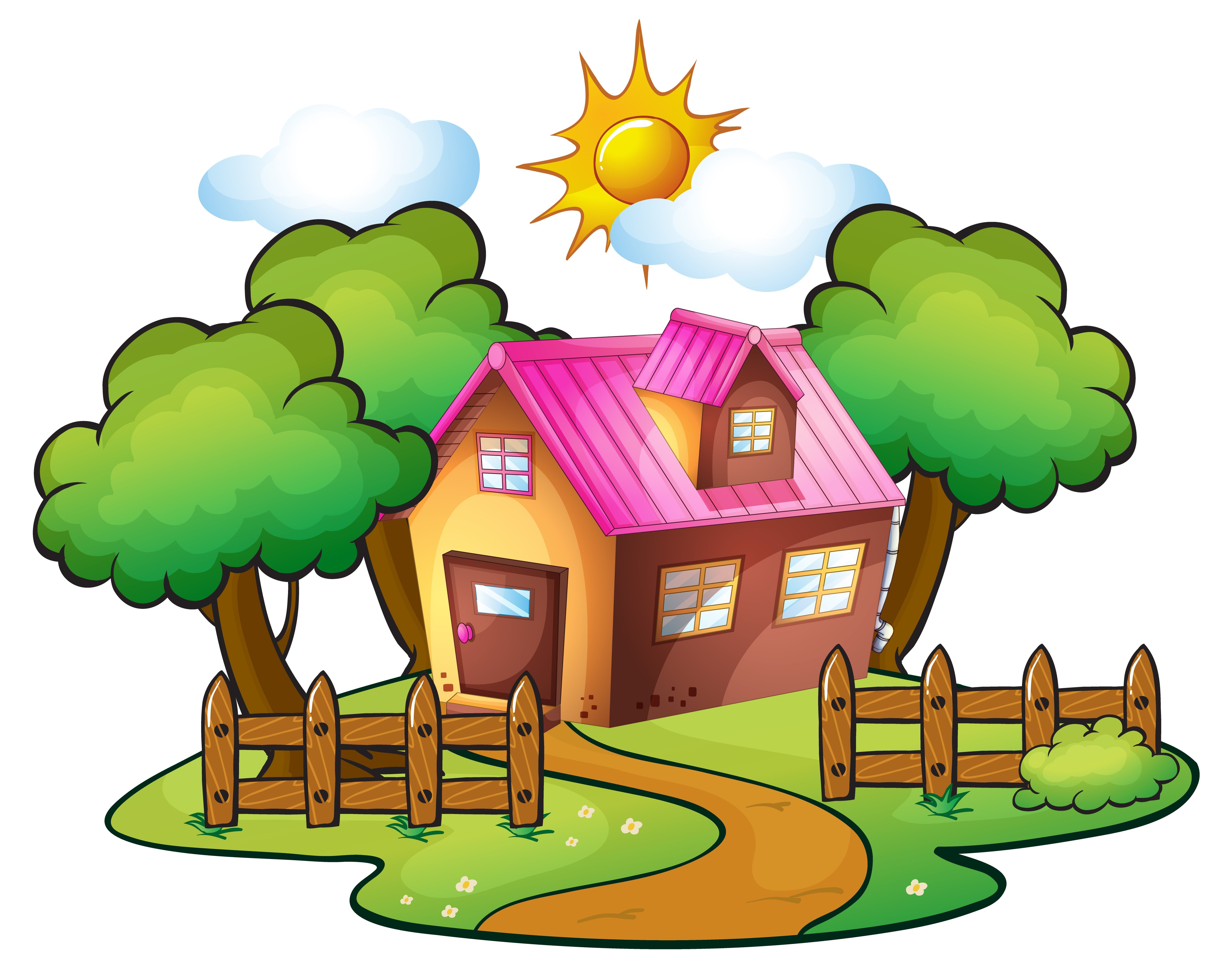 Детский рисунок дом и солнце фото