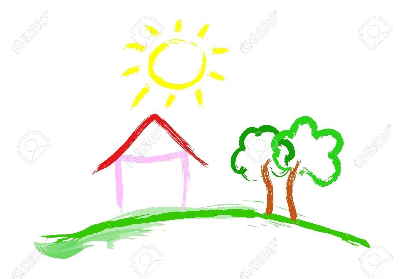 Детский рисунок домик солнце фото