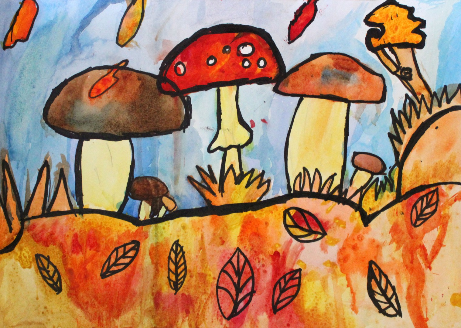 Детский рисунок грибы на поляне фото