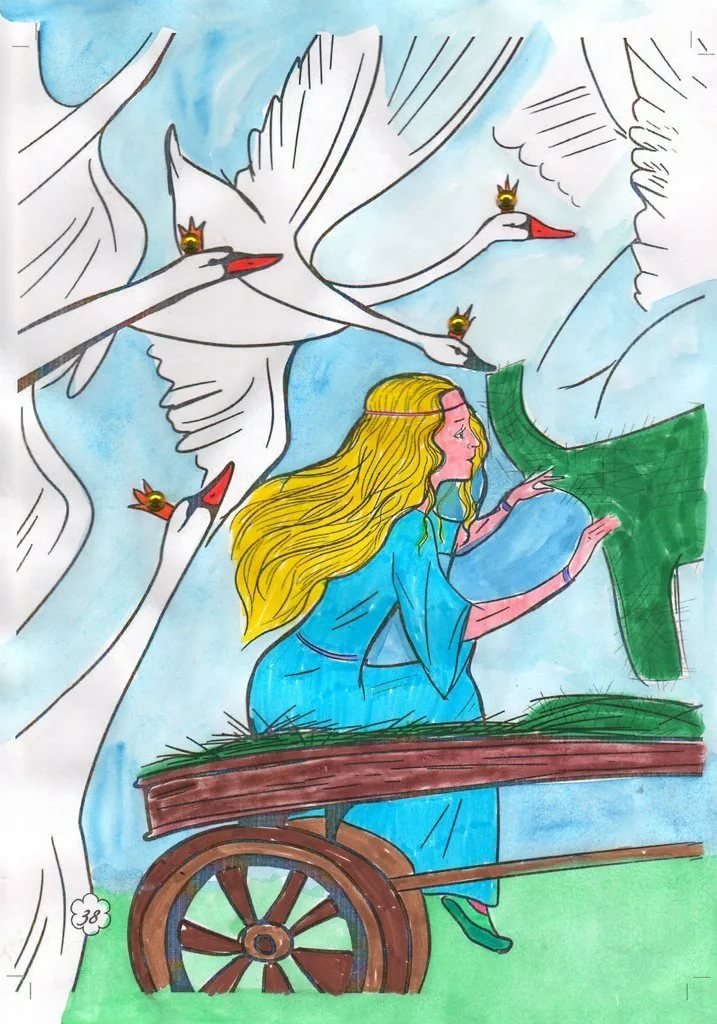 Детский рисунок к сказке дикие лебеди фото