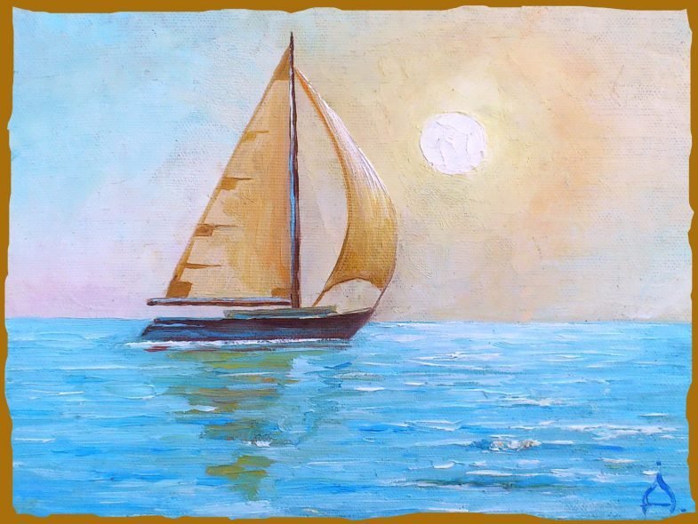 Детский рисунок корабль в море фото