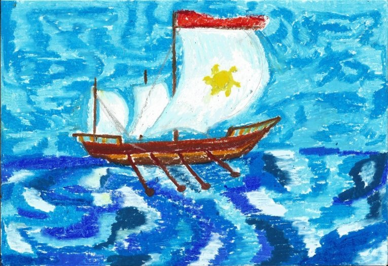 Детский рисунок кораблик в море фото