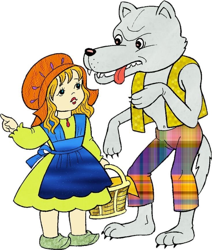 Детский рисунок красная шапочка и серый волк фото