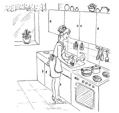 Детский рисунок мама моет посуду фото