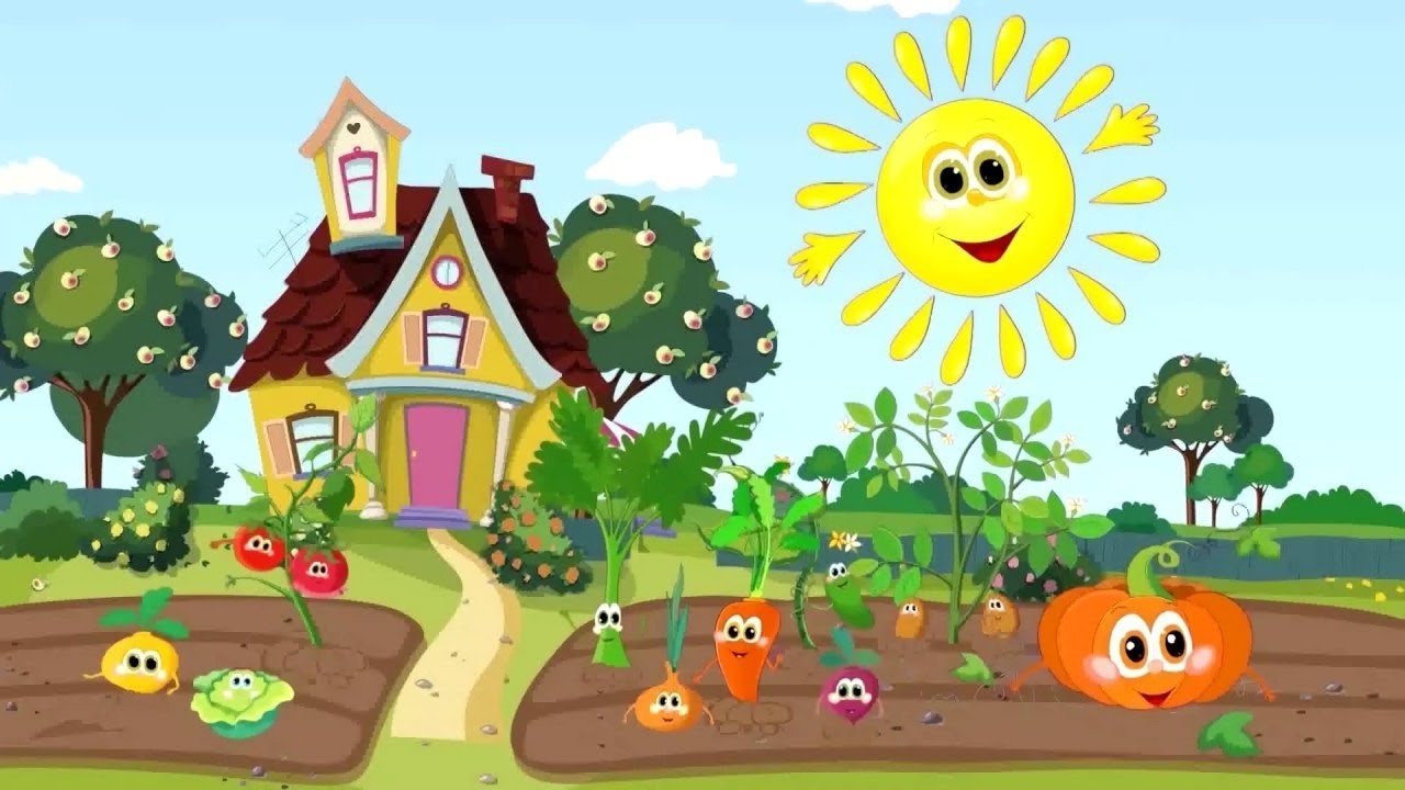 Детский рисунок огорода с овощами фото