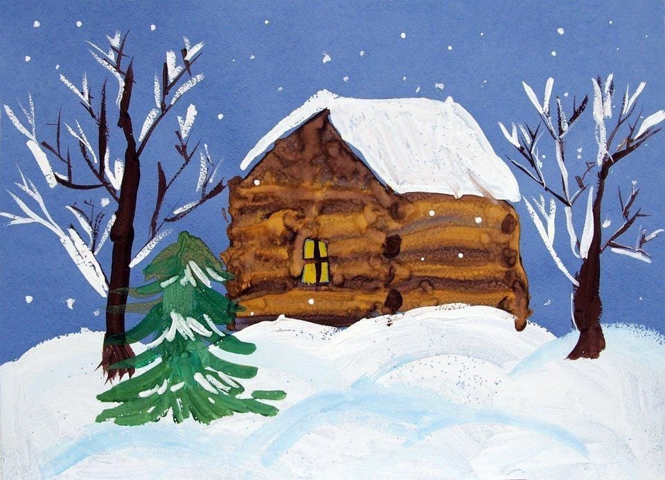 Детский рисунок пейзаж зима фото