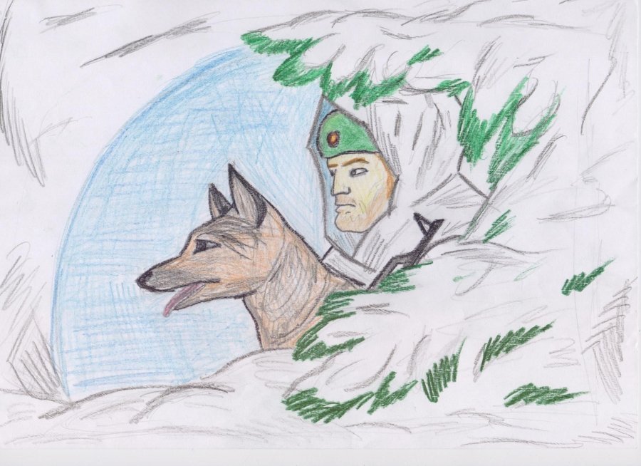 Детский рисунок пограничник с собакой фото