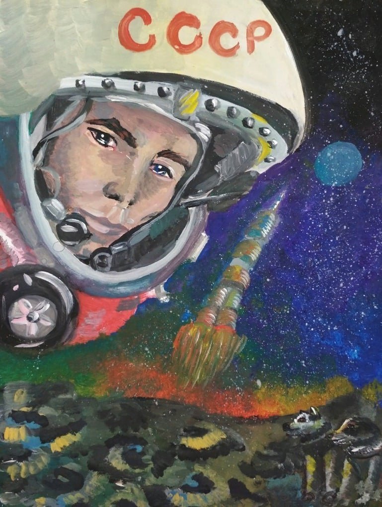 Детский рисунок полет в космос фото