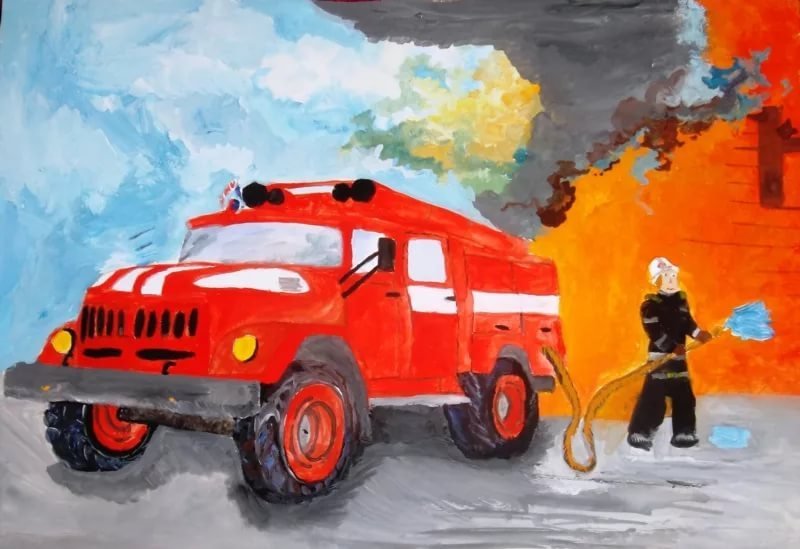 Детский рисунок про пожар фото