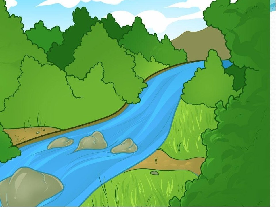 Детский рисунок река в лесу фото