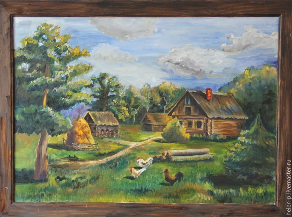 Детский рисунок сельский пейзаж фото