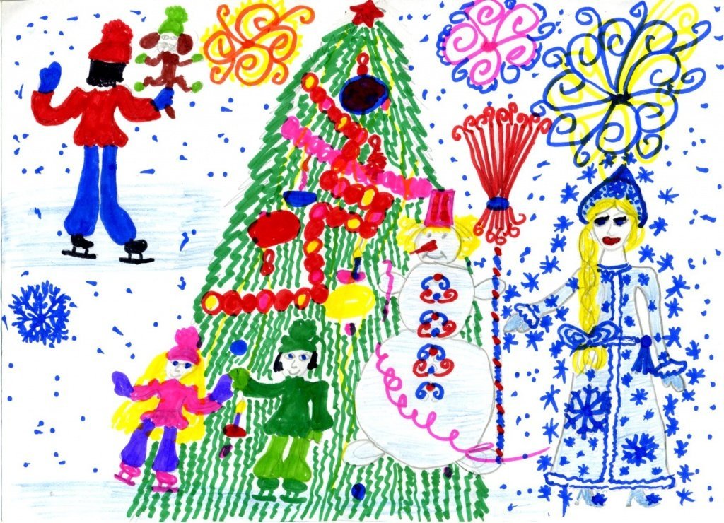 Детский рисунок в школу новогодний фото