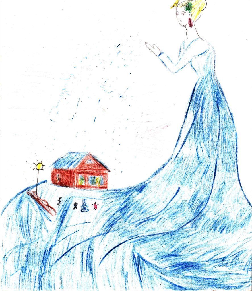 Детский рисунок встреча зимы фото