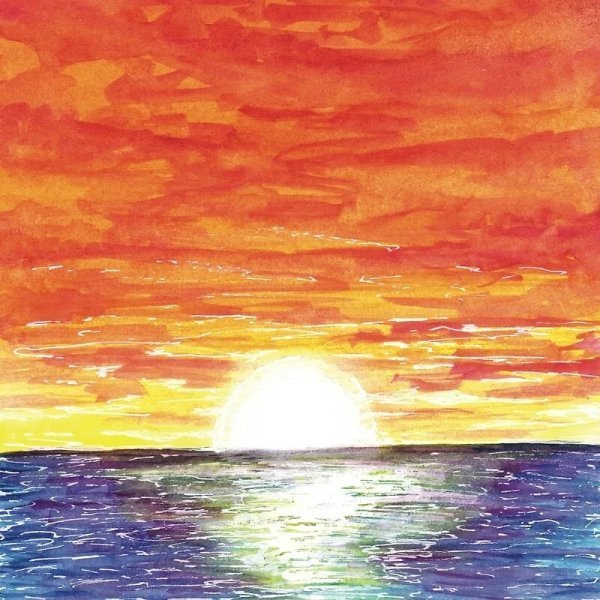 Детский рисунок закат на море фото