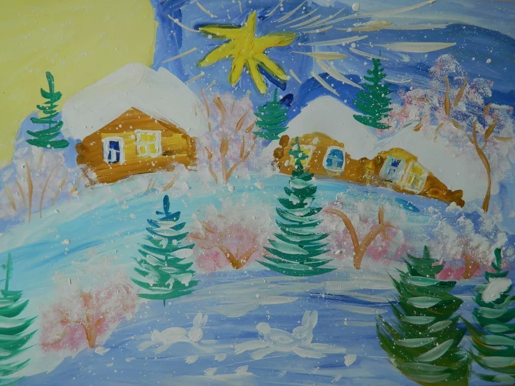 Детский рисунок зимней природы фото