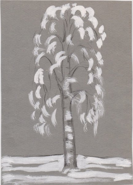 Детский рисунок зимняя береза фото