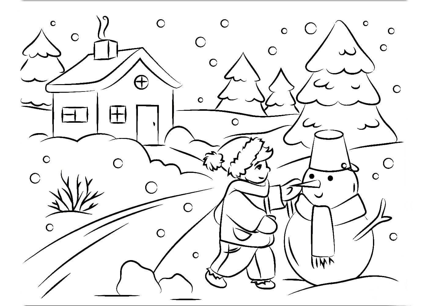 Детский рисунок зимы черно белый фото