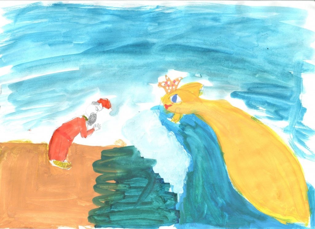 Детский рисунок золотая рыбка пушкин фото