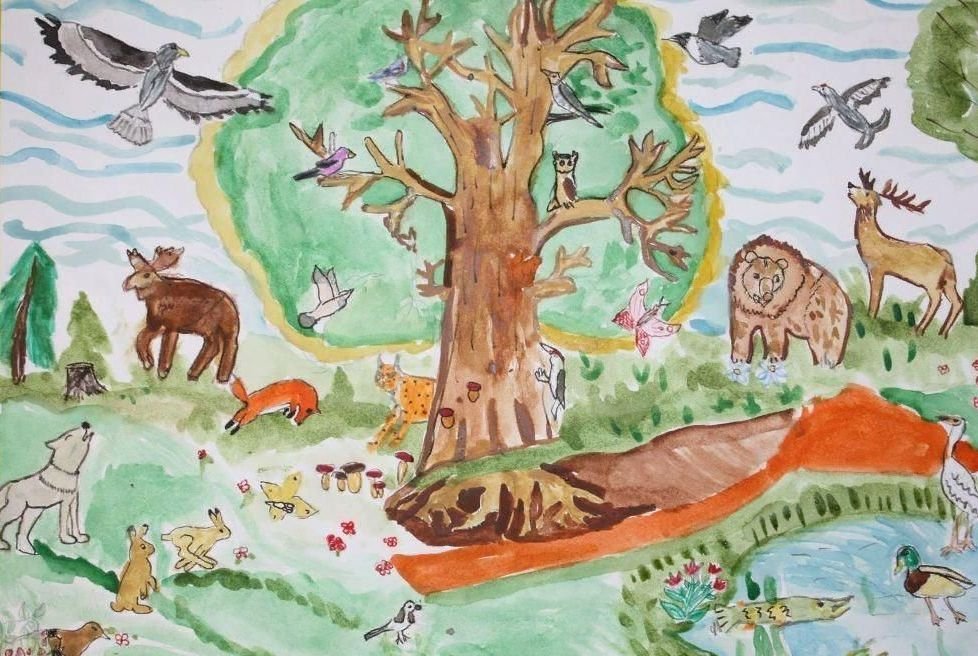 Детский рисунок звери в лесу фото