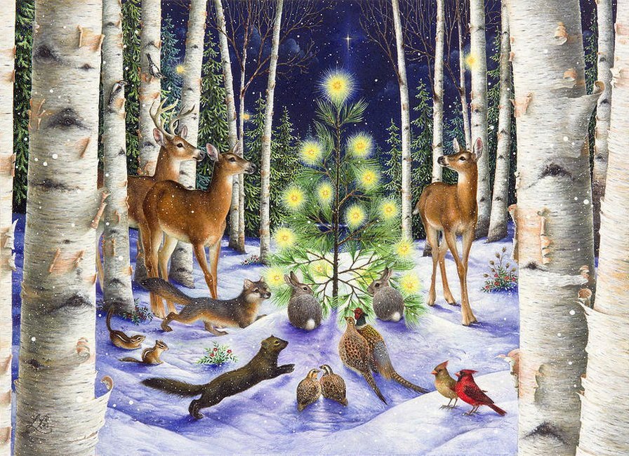 Детский рисунок звери в лесу зимой фото