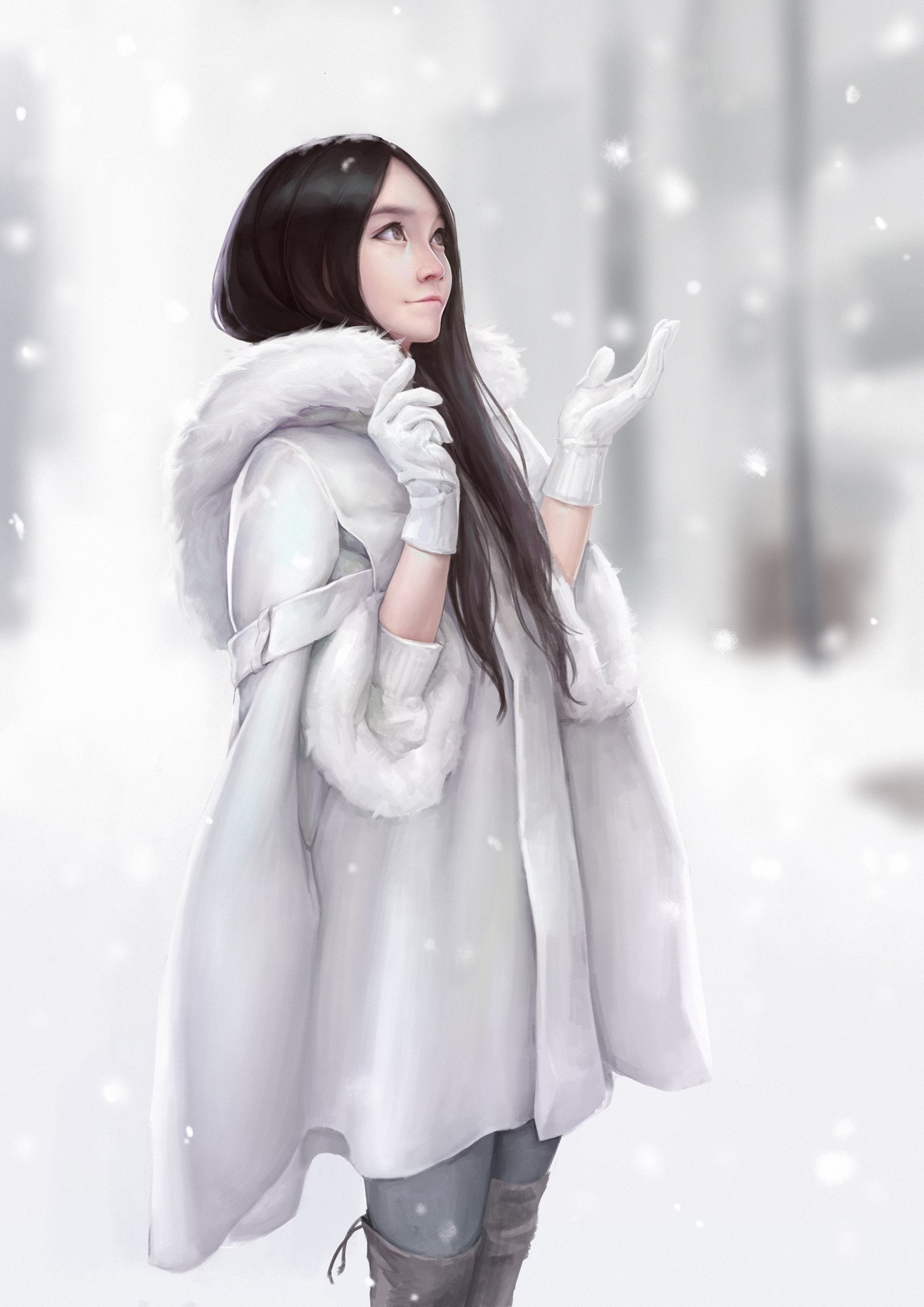 Девушка зима арт рисунок фото