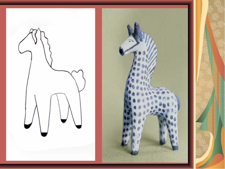 Дымковская игрушка рисунок поэтапно лошадка фото