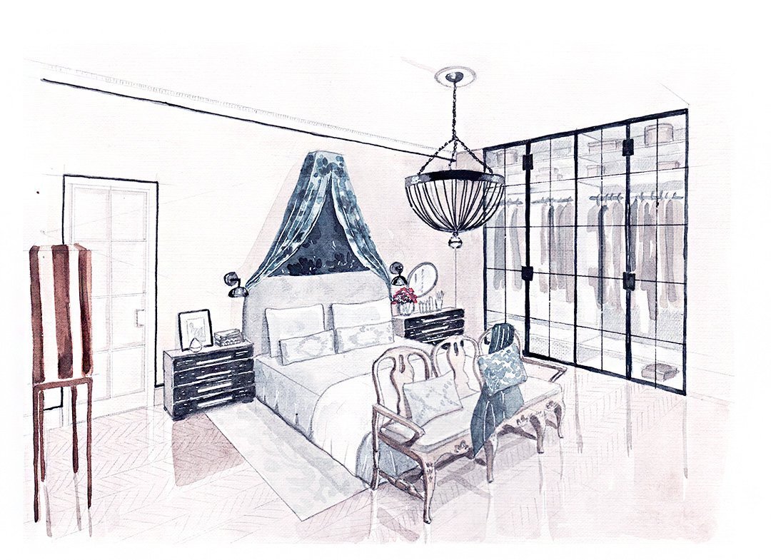 Эскиз интерьера спальни рисунок фото
