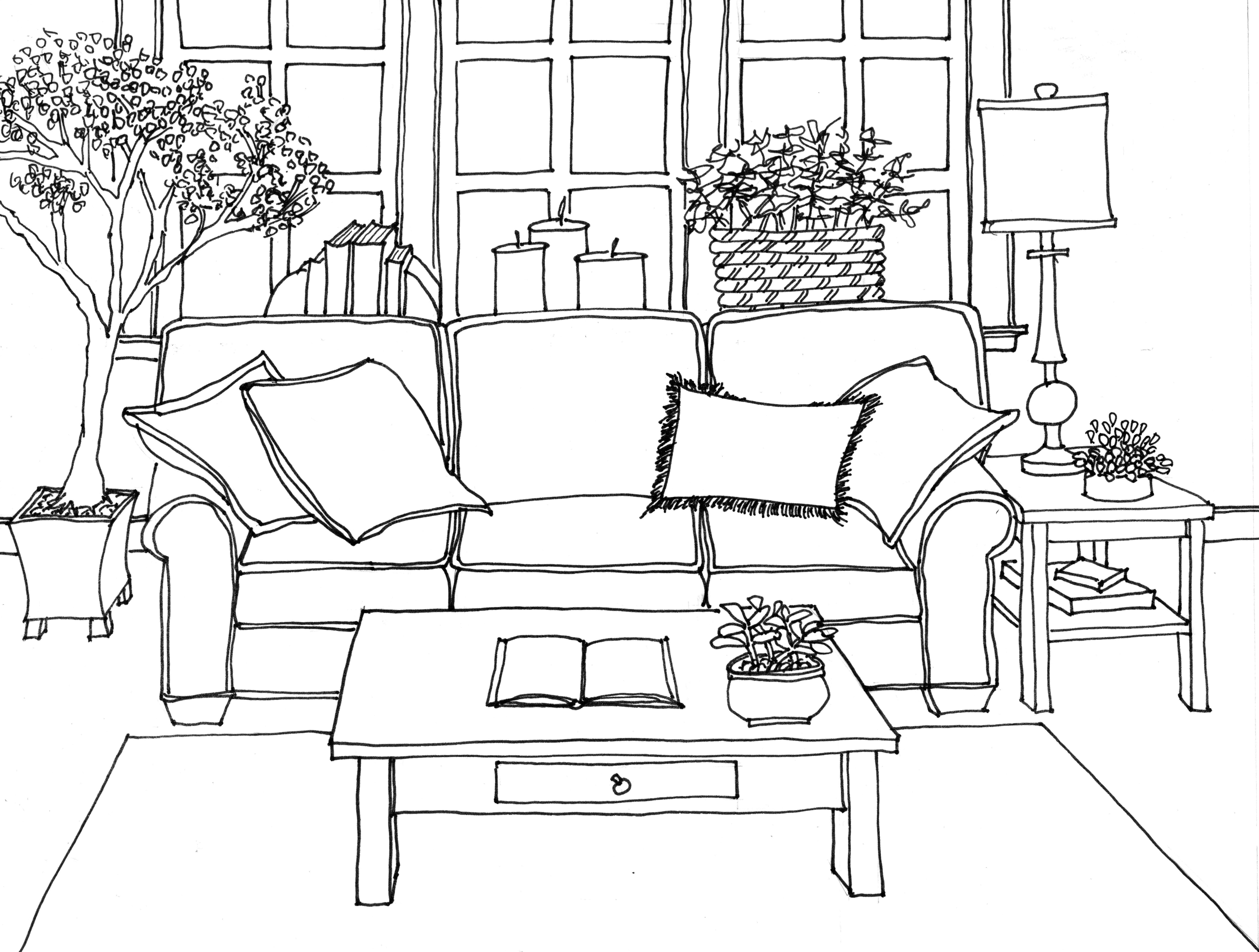 Эскиз комнаты с растениями рисунок фото