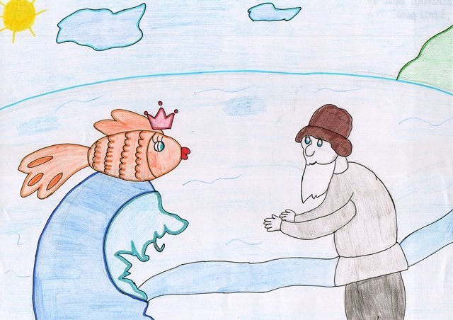Эскиз рисунка сказка о рыбаке и рыбке фото
