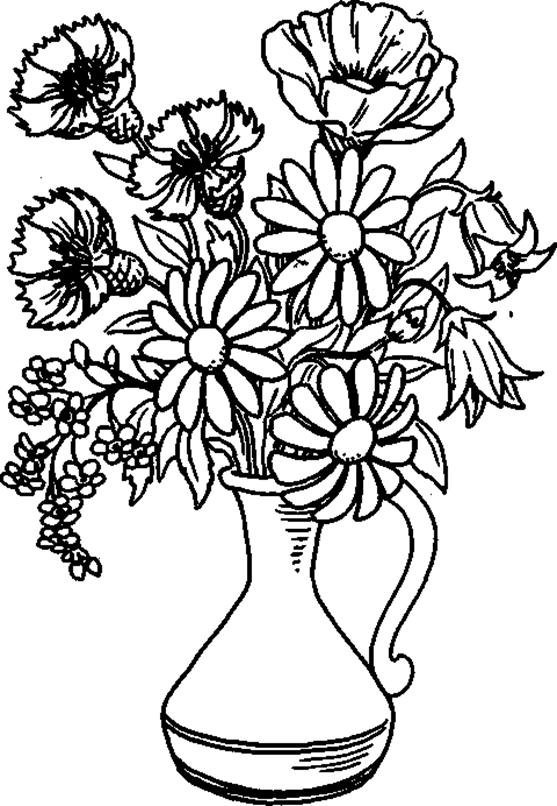 Эскиз рисунка цветов в вазе фото