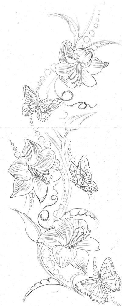 Эскиз цветы рисунок с бабочками фото