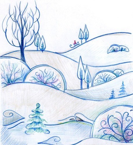 Эскиз зимнего рисунка фото